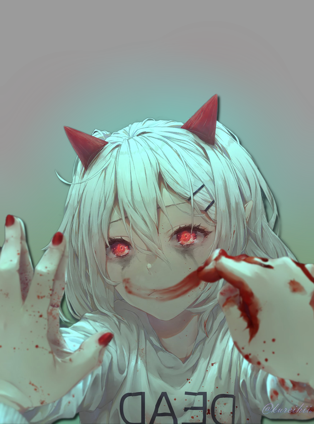kumaartsu oc smile blood for Kobo Clara wallpaper featuring surreal and blood and more